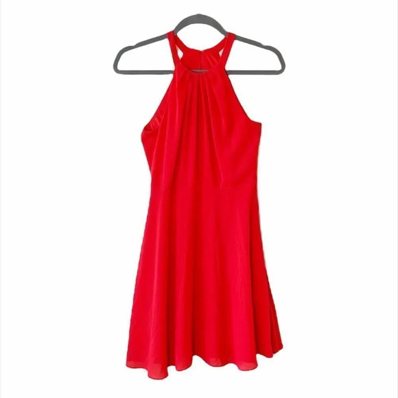Express Red Grecian Neck Dress Party Size 0 Flirty Fun Holiday - Picture 1 of 8